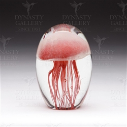 Handmade Glass Glowing Jellyfish Paperweight Red 4"