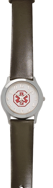 Ladies' and Children's Small Stainless Steel Medical ID Watch with Leather Band