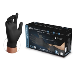 First Glove Nitrile Disposable Diamond Raised Black Gloves 8mil