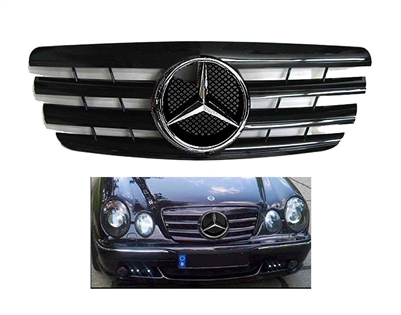 E-Class All Black Grille W/Chrome Star W210 2000-2002 E320 E500 E55 E430