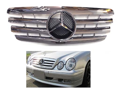 E-Class All Chrome Grille W/Chrome Star W210 2000-2002 E320 E500 E55 E430