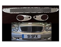 C-Class Front Bumper Chrome Mesh Grille Set W203 2001-2007 C230 C240 C280 C320