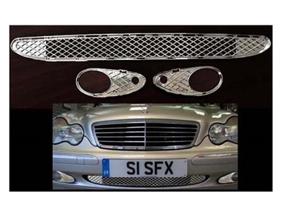 C-Class Front Bumper Chrome Mesh Grille Set W203 2001-2007 C230 C240 C280 C320