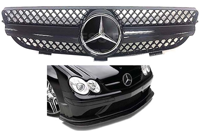 CLK All Black Grille 1 Fin W/Chrome Star 03-09 W209 CLK320/CLK500/CLK350'CLK55/CLK63