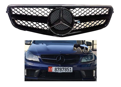 C-Class All Black Grille W/Black Star 08-14 W204 C300/C350/C250/C280/C220