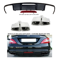 CLS63 AMG Diffuser + Chrome Muffler Tips + Led Light  W218 2014-2016 CLS550 CLS600 CLS63