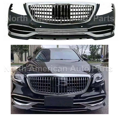 2018-Up Style Maybach Sedan Conversion  Front Bumper + Grille  W222 S550 S63 S400 S450 2014-2020