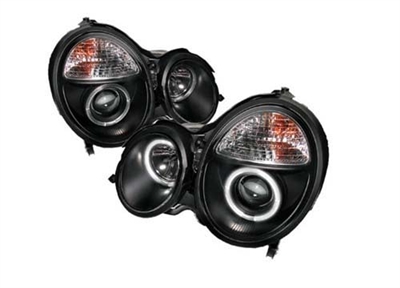 E-Class Projector Headlight Black Housing Pair 96-99 W210 E320/E500/E55
