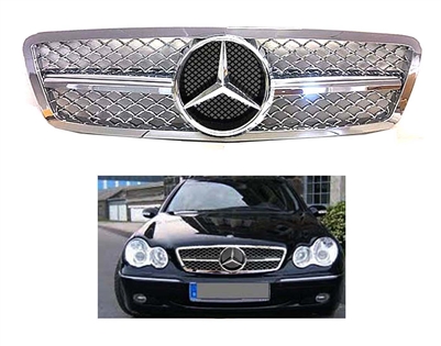 C-Class Sedan Front All Chrome Grille W/Chrome Star W203 2001-2007  C230 C240 C280 (Will Not Fit On C55 AMG)