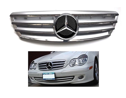C-Class Sedan Grille Silver-Chrome Star W203 2001-2007  C230 C240 C280 (Will Not Fit On C55 AMG)