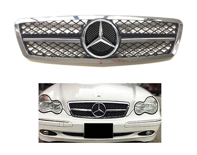 C-Class Sedan Front Grille Black-Chrome Star W203 2001-2007  C230 C240 C280 (Will Not Fit On C55 AMG)