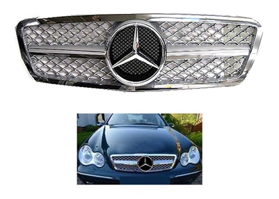 C-Class Sedan Front Grille Silver-Chrome Star W203 2001-2007  C230 C240 C280 (Will Not Fit On C55 AMG)