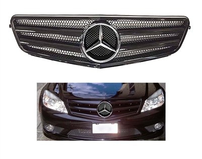 C-Class All Black Style Grille With Chrome Star 08-14 W204 C300/C350/C250 (Will Not Fit On C63)