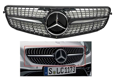 C-Class Diamond Black-Chrome Style Grille 1 Fin 08-14 W204 C300/C350/C250 (Will Not Fit On C63)