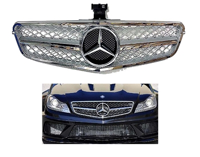 C-Class C63 AMG Style Chrome/Silver Grille 1 Fin 08-14 W204 C300/C350/C250 (Will Not Fit On C63)