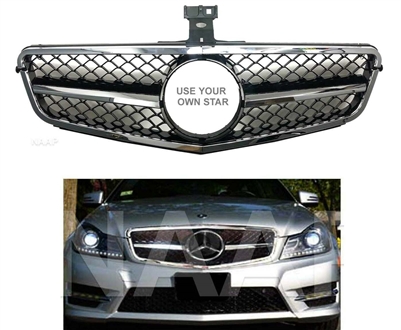 C-Class C63 AMG Style Chrome/Black Grille 1 Fin 08-14 W204 C300/C350/C250 (Will Not Fit On C63)