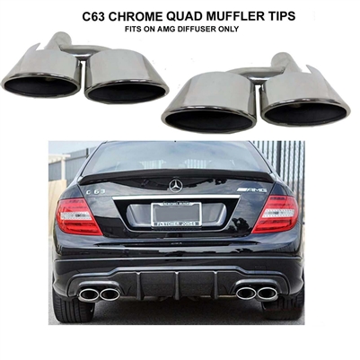 C63 AMG Muffler Chrome Tips W204 2008-2014 C200 C250 C300 C350 (AMG Diffuser Is Required)