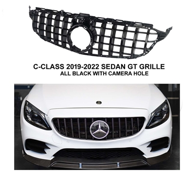 C-Class GT Style All Black Grille GLossy W205 2019-2022 C200 C250 C300 C350 (Will Not Fit On C63 AMG)