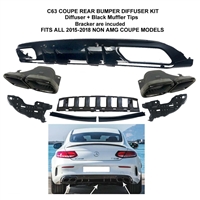 C63 2 Door Diffuser + Black Muffler Tips C205 2015-2018 C63 C300 C250 C350 (Coupeonly)