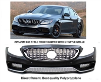 C63 Front Bumper With GT-R Style Grille W205 2015-2018 C200 C250 C300 C350 (Sedan Only)