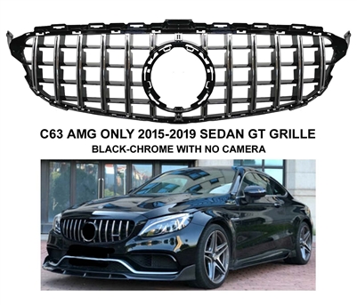 C63 AMG Only GT GTR Black-Chrome Grille Without Camera W205 2015-2019 (Will Not Fit On Non AMG Models)