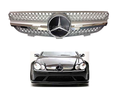 CLK Silver-Chrome Grille Assy W/Oem Black Star 03-09 W209 CLK320/CLK500/CLK350'CLK55