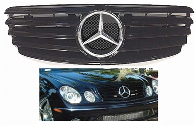 E-Class All Black Grille W/Chrome Star W211 2003-2006 E500 E55 E350