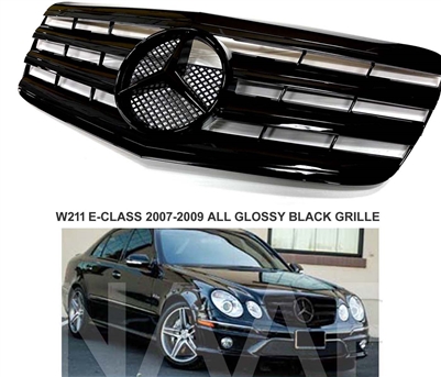 E-Class Grille AMG Style All GLossy Black With Black Star W211 2007 2008 2009 E550 E350 E63