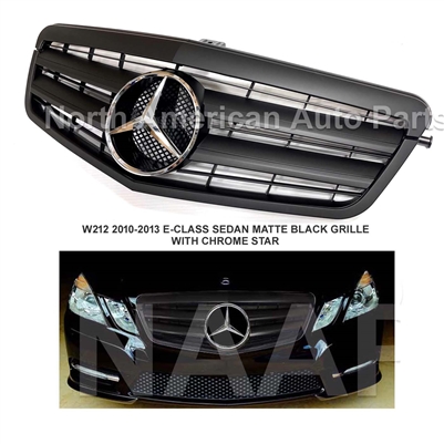 E-Class Sedan Matte Black Grille W/Chrome Star W212 2010-2013 E300 E350 E550 E63