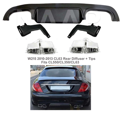 CL63 Diffuser + Chrome Muffler Tips.for W216 2010-2013 CL550 CL500 CL600 CL350