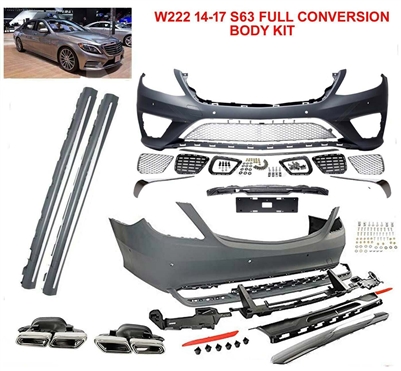 S-Class 2014-2017 S63 Bumpers Body Kit W222 S550 S600 S63 S400 S350 (With Side Skirts)