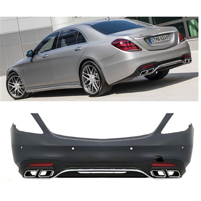 S63 AMG Sedan Only Rear Bumper Kit + Chrome Muffler Tips W222 2014-2020  S550/S63/S500/S560