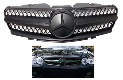 SL Matte Black Grille With Black AMG Style R230 2003-2006 SL500 SL600 SL55 SL550 SL63