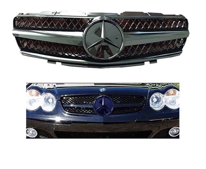 SL All-Black Grille With Black Star AMG Style R230 2007-2008 SL550 SL600 SL63