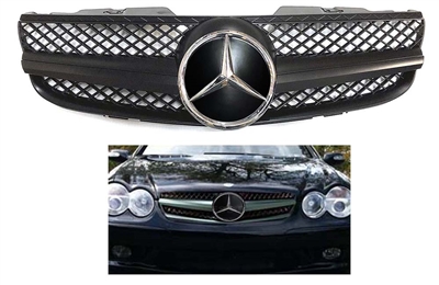 SL All-Black Grille With Chrome Star AMG Style R230 2007-2008 SL550 SL600 SL63