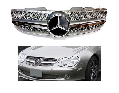 SL Silver-Chrome Grille With Chrome Star AMG Style R230 2007-2008 SL550 SL600 SL63