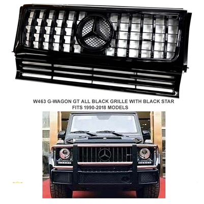 G-Wagon GT Style All Black Grille With Black Star W463 1989-2018 G500 G550 G63 G55