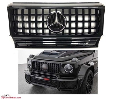 G-Wagon GT Style All Black Grille With Chrome Star W463 1989-2018 G500 G550 G63 G55