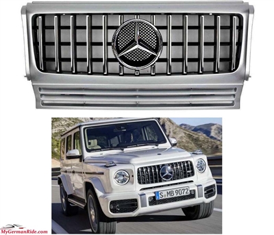 G-Wagon GT Style Silver-Chrome Grille With Chrome Star W463 1989-2018 G500 G550 G63 G55