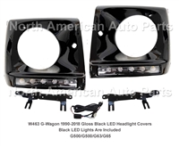 G-Wagon Gloss Black Daytime Running With Black LED Headlight Bezel Primed W463 G500/G550/G55/G63