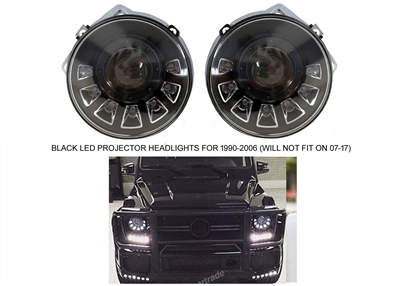 G-Wagon Mansory Black Square LED Headlights W463 1989-2006 G500 G55W
