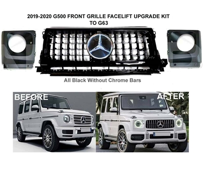 G-Wagon G63 Upgrade Grille All Black Set With Headlight Covers W464 2019-2024 G500 G550 G63