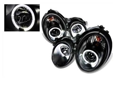 CLK Headlight Projector Black Pair 98-03 W208 CLK320/CLK430/CLK55