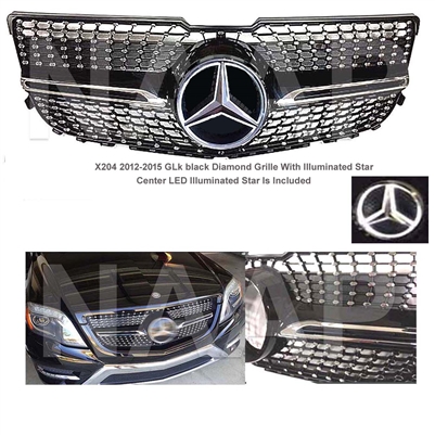 GLK Diamond  Style Black-Chrome Grille  With Illuminated  LED Star X204 2013-2015 GLK250 GLK350 GLK300