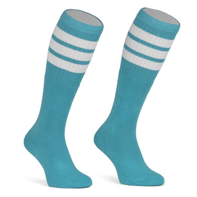 Mid calf AQUA sock with WHITE stripes