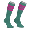 Mid calf TEAL sock with HOT PINK stripes