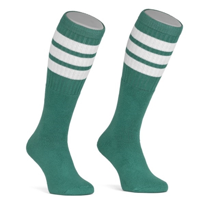 Mid calf TEAL sock with WHITE stripes
