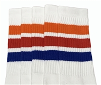 Mid calf socks with Orange-Red-Royal Blue stripes