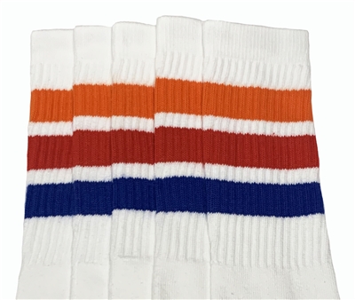 Mid calf socks with Orange-Red-Royal Blue stripes