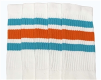 Mid calf socks with Aqua-Orange stripes